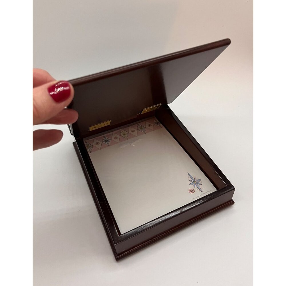 Vintage Bombay Company 1992 Slanted Wooden Desk Organizer/ Hinged Note Box 6.5”